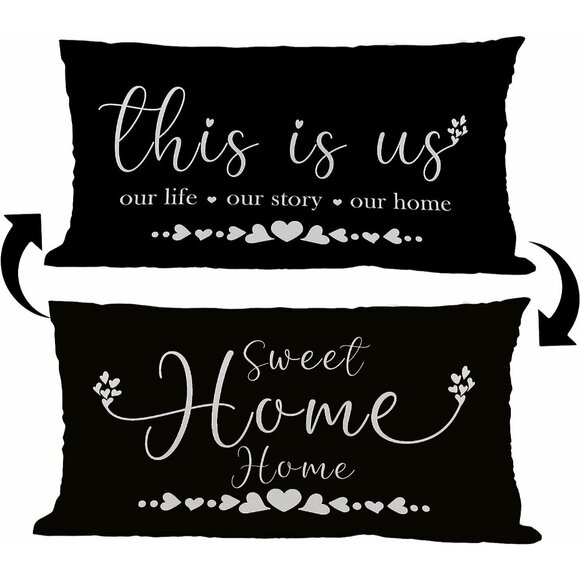This is Us Farmhouse Pillow Covers Reversible 20x12 Home Sweet BLACK family - Picture 1 of 6